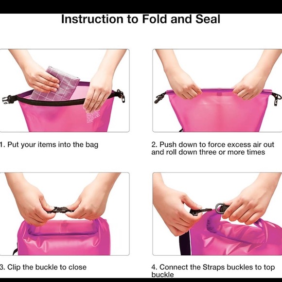 PISCIFUN 40L DRY BAG PINK BACK STRAPS HEAVY DUTY WATERPROOF BEACH SURFING SWIM - Picture 4 of 5